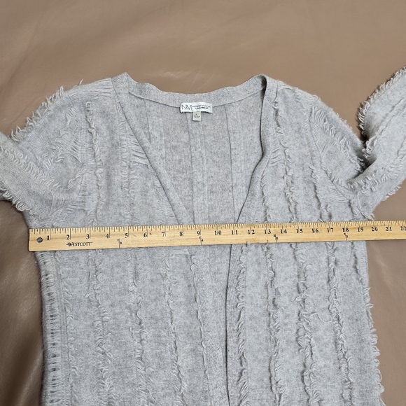 Neiman Marcus Women Cashmere L Cardigan Sweater Gray Fringe Luxury Cozy Office - Picture 8 of 16